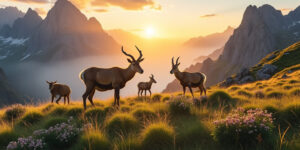 vivez une expérience unique en observant les chamois au lever du soleil dans le parc national du mercantour. un moment magique pour les amoureux de la nature et de la faune sauvage !